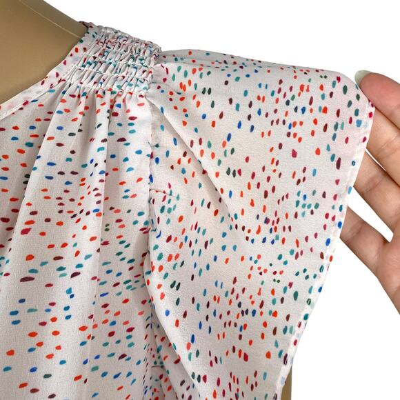 Parker $258 Pink Confetti Dottie Smocked Blouson Mini Dress SZ M - Picture 6 of 11